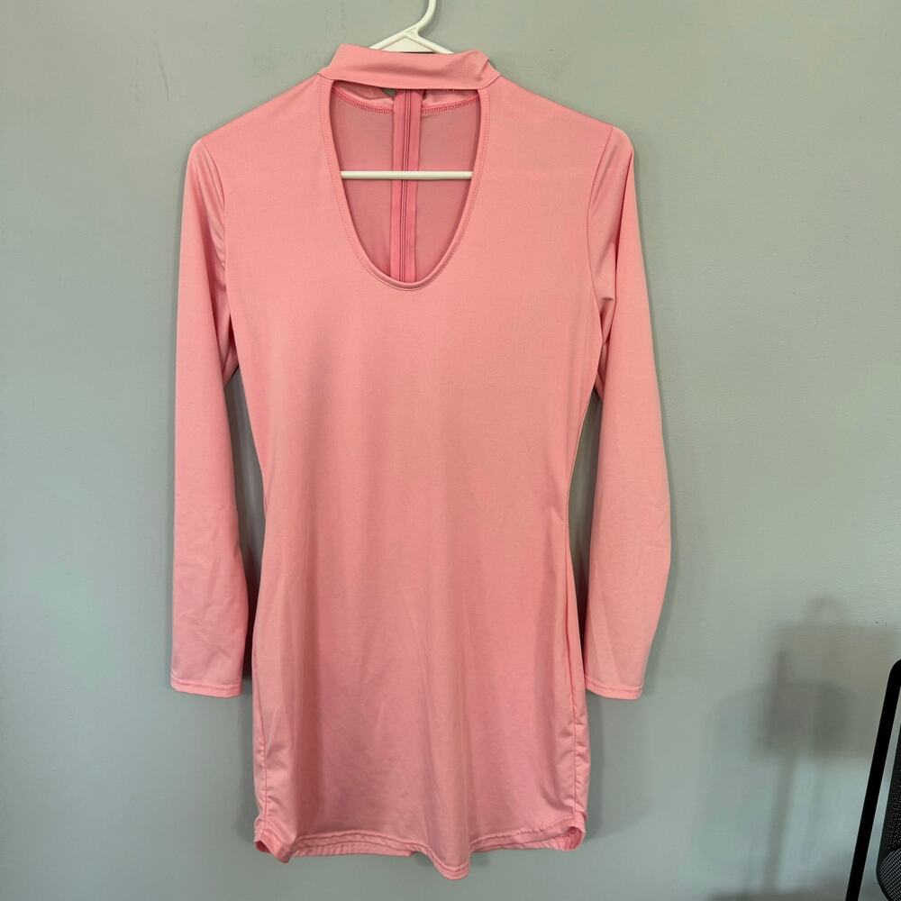 Unbranded Pink Round Neck Mini Dress Bodycon Long Sleeves Approx Size Medium